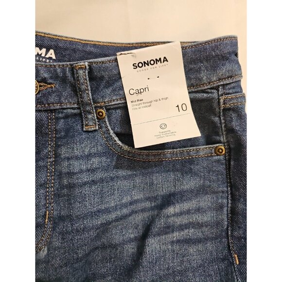NEW Sonoma Mid Rise Straight Capri Jeans Blue Women's Size 10 Stretch - Picture 2 of 5